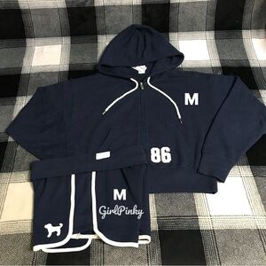 VS PINK IVY TERRY SHORTS OUTFIT & FULL ZIP 86 & DOG LOGO NOIR NAVY SIZE MEDIUM